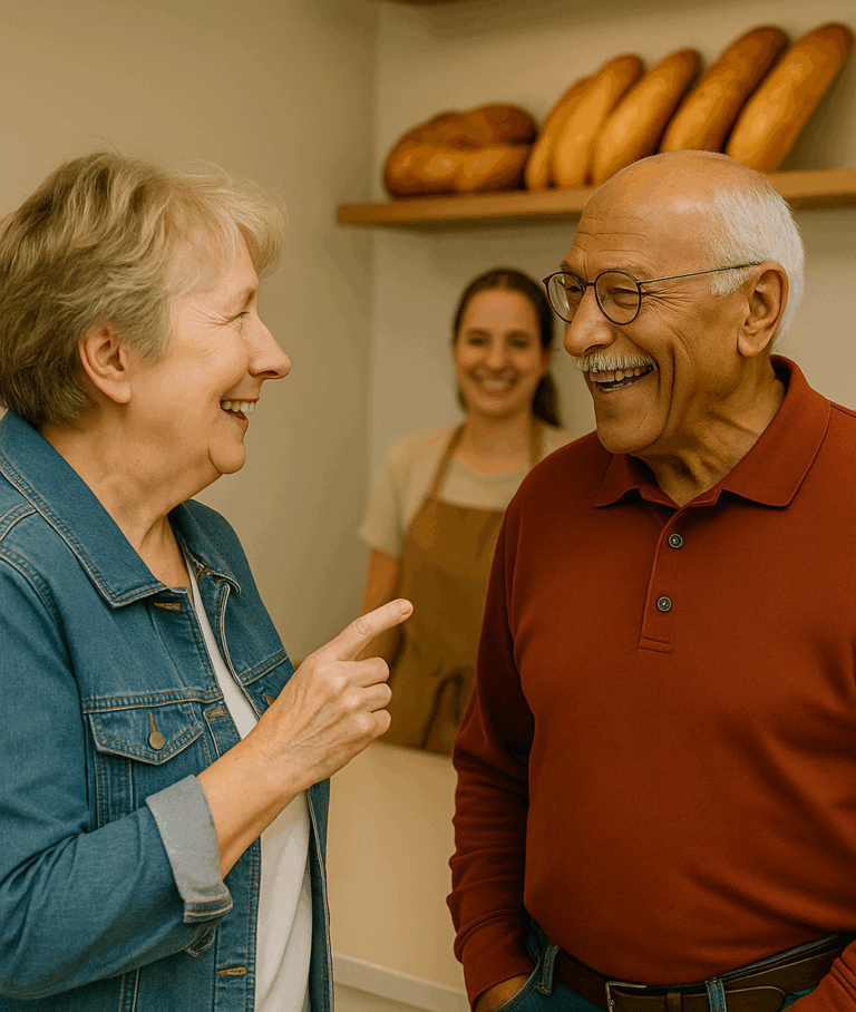 Ein Gespräch zwischen älteren Mann und Frau